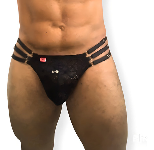 Calcinha String Fio Dental Masculina Renda Preta Gay