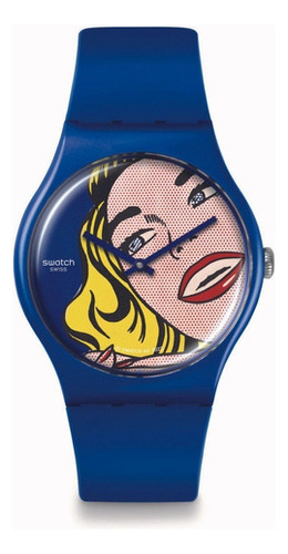 Reloj Swatch Suoz352 Girl By Roy Lichtenstein, The Watch Color De La Malla Azul Color Del Bisel Azul Color Del Fondo Azul