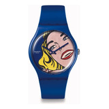 Reloj Swatch Suoz352 Girl By Roy Lichtenstein, The Watch Color De La Malla Azul Color Del Bisel Azul Color Del Fondo Azul