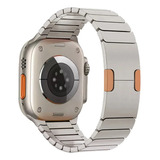 Pulseira De Aço Titanium Premium Compativel Com Apple Watch Ultra 1 E 2 49mm Iwatch 9 8 7 6 5 4 3 2 1 42mm 44mm 45mm 49mm - Cor Titanium Com Laranja