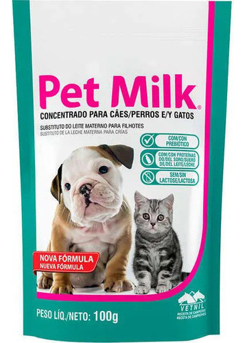 Leite P/ Gatos Cães Filhotes Substituto Pet Milk Mamadeira