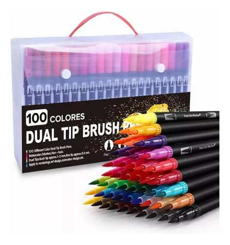 100 Colores Marcadores Plumones Punta De Pincel Dual Brush