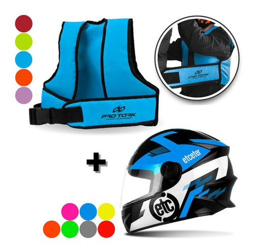 Kit Cinto Para Moto Infantil + Capacete Tamanho 54 Cores