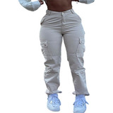 Pantalones Blanco Joggers Tiro Alto De Mujer Cargo Mezclilla