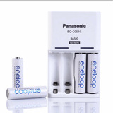 Carregador Com 4 Pilhas Rec. Aa Eneloop 2000 Mah Panasonic