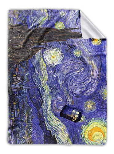 Frazada Cover Me Polar Con Diseño Starry Tardis Van Gogh/azul