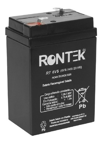 Bateria Selada De Chumbo Ácido 6v 5ah - Rontek