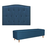 Kit Cabeceira Painel + Recamier Genova Suede Azul Royal