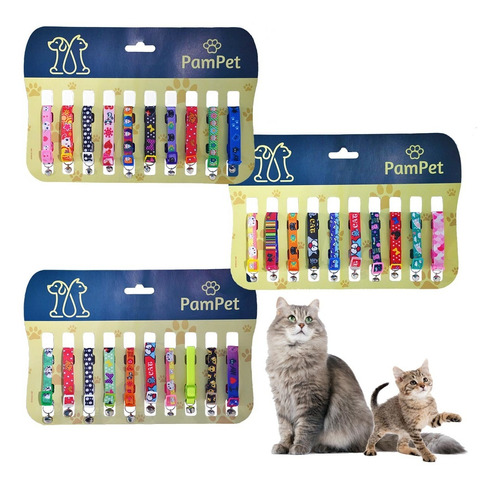 Kit Coleira Cartela Gato Guizo Atacado Pet  - 30 Peças