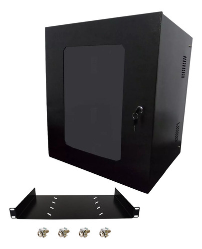 Rack Organizador 12u 400mm  Preto 1 Bandeja Visor Acrilico