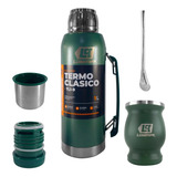 Termo Lusqtoff 1lt Inoxidable + Mate 300ml Verde + Bombilla