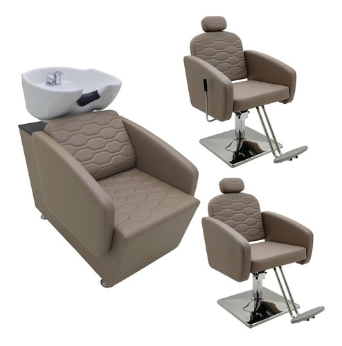 Kit Cadeira Para Salão 1 Reclinável+1 Fixa Bq + 1 Lavatório 