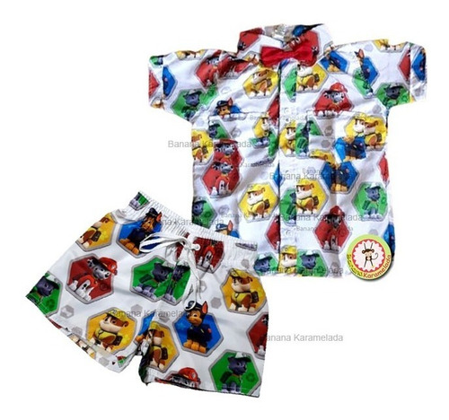 Conjunto Camisa E Bermuda Short Temático Infantil - Vários 