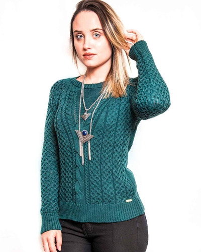 Blusa Tricô Tricot Crochê Abacaxi Trança Malha Frio Inverno