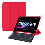 Capa Teclado Para Tablet iPad 9 Comp Pencil Pelicula Cor Vermelho