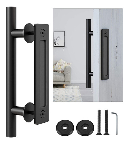 30cm Manilla Tirador Para Puerta Estilo Granero, Color Negro