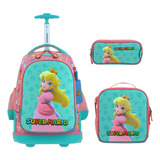 Kit De Mochila Lonchera Y Lapicera Princesa Peach Shaw Primaria Carro Vs4045