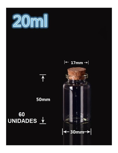 60 Frascos Botella Vidrio Corcho 30x50 Mm 20ml /funsmart