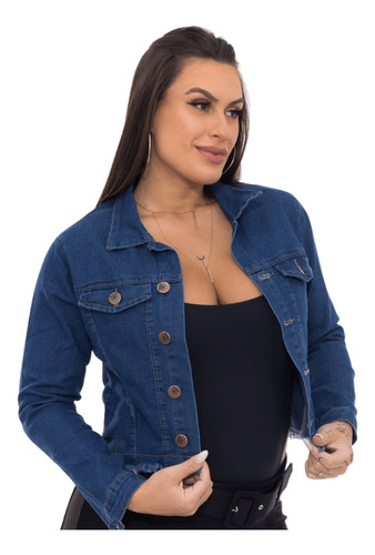 Jaqueta Feminina Jeans Lisa Com Lycra Barra Desfiada Premium