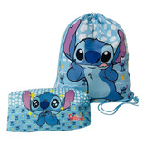 Mochila E Estojo Tecido Personalizado Stitch Cor Azul