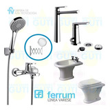 Juego Baño Ferrum Varese Con Griferia Fv Aromo Alto Ext