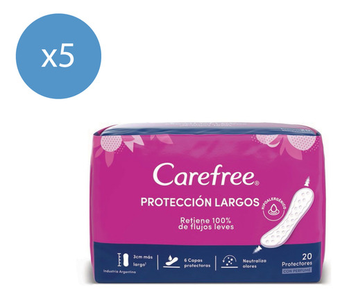 Pack Protectores Diarios Carefree Protección Largos 20 U