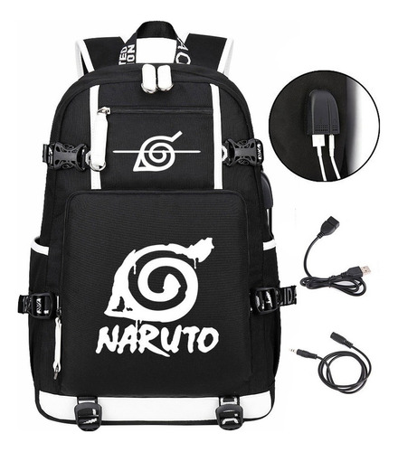 Mochila Escolar De Gran Capacidad Naruto Usb De Moda