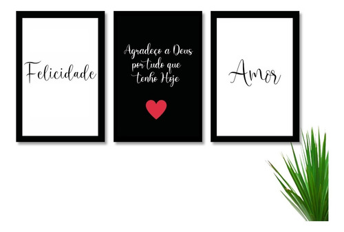 Kit 3 Quadros Decorativo Familia Gratidão Oração Sala Quarto