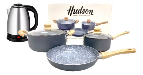 Combo Set Ollas Hudson Granito Pava Electrica Hervidora 4pz