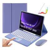 Funda+teclado+mouse+lápiz P/galaxy Tab S9/s9fe 10.9 Púrpura