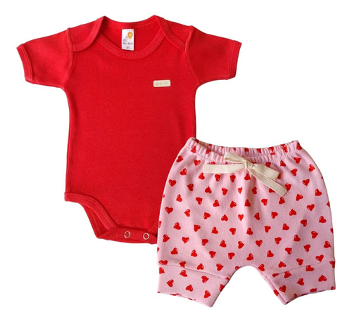 Kit 2 Peças - 1 Body + 1 Short Saruel Roupa De Bebê Verão