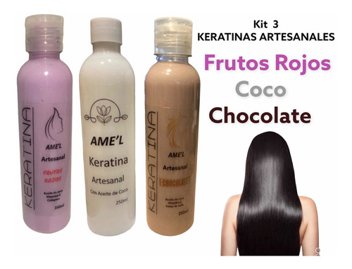 Kit 3 Keratinas Artesanales Frutos Rojos Chocolate Y Coco!!!