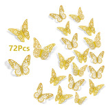 Saoropeb Decoracin De Pared De Mariposa Dorada 3d, 72 Piezas