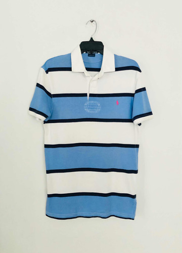 Polo Ralph Lauren Original De Rayas Azul Y Blanco Con Logo