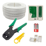 Kit Cabo Rede 100m Cor Branca +alicate,testador, 50rj45 +9v