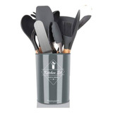 Set Utensilios De Cocina Kit 11 Piezas Lata Madera Silicona 