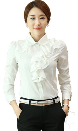 Camisa De Mujer Elegante Volante Social Pajarita Evang