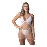 Kit 10 Camisola Tule Com Calcinha Fio Transparente Sensual 