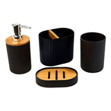 Set De Baño 4 Piezas Ducha Elegante Bambu Dispensadores