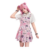 Overol Mujer Jumpsuit Corto Jumper Vestido Rosa Kawaii