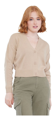 Chaleco Mujer Cardigan Regular Beige Corona