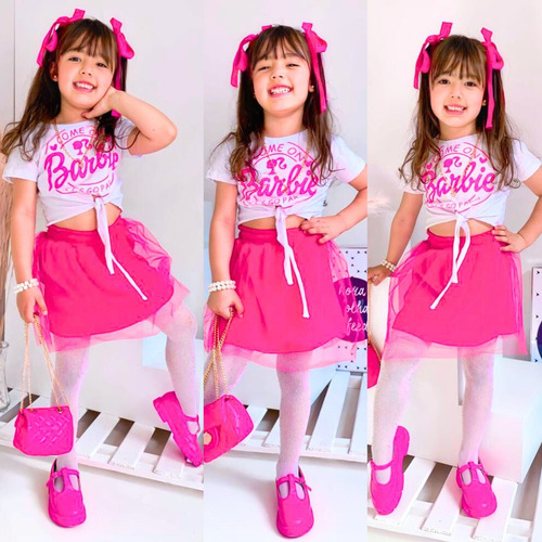 Conjunto Barbie Fantasia Infantil Luxo Roupas Feminina Top