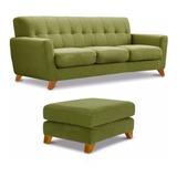 Sofa Sillon 3 Cuerpos Vintage Chenille Antidesgarro + Puff