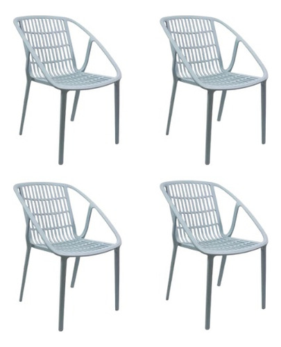 Set 4 Sillas Kentia Moderna Jardin Exterior Apilable Estructura De La Silla Gris Asiento Gris