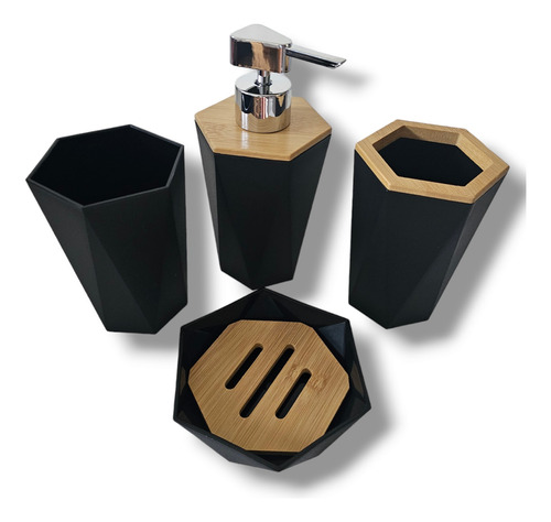 Set Accesorios Baño Bambu Nordico Dispenser Portacepillo