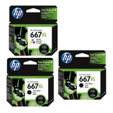 Kit 3 Cartucho Hp 667 667xl Deskjet 2776 Preto E Color