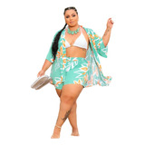 Conjunto Plus Size 2 Peça Kimono Short Leve Fresquinho Verão