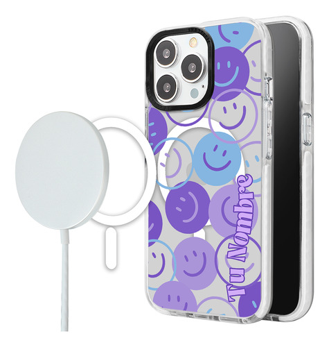 Funda Para iPhone Magsafe Happy Faces Y Nombre Para Mujer