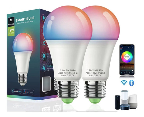 2 Focos Inteligentes Rgb Wifi Bombilla Alexa Google Siri 12w