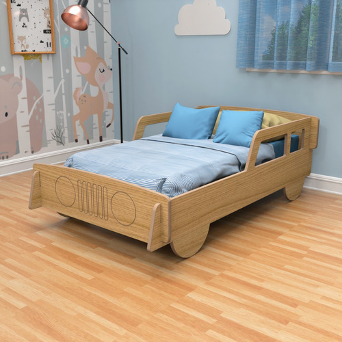 Cama Montessori Jeep 1,90 X 0,90 Mts, Cama Infantil Roble.